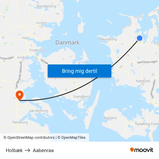 Holbæk to Aabenraa map