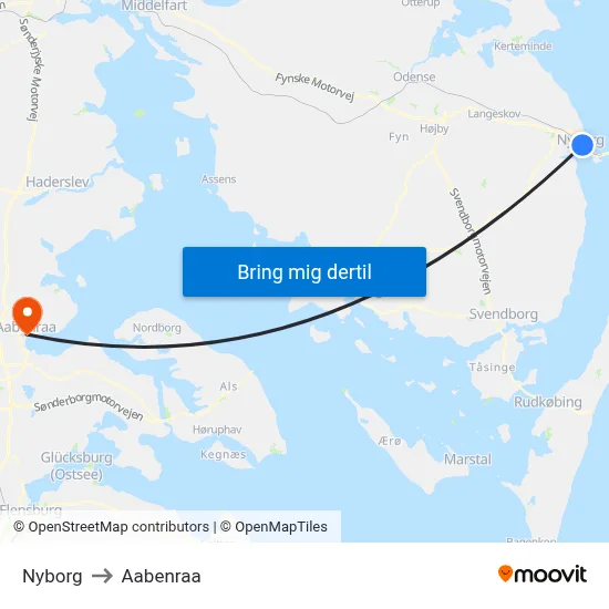 Nyborg to Aabenraa map