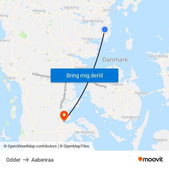 Odder to Aabenraa map