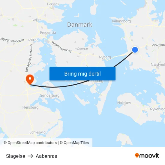 Slagelse to Aabenraa map
