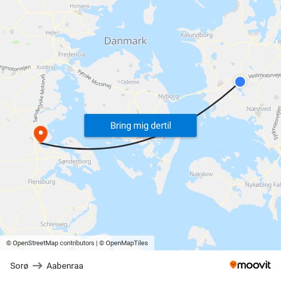 Sorø to Aabenraa map
