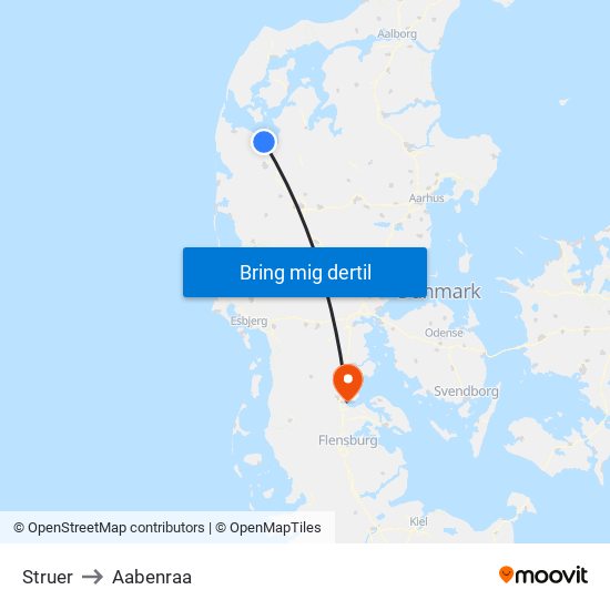 Struer to Aabenraa map