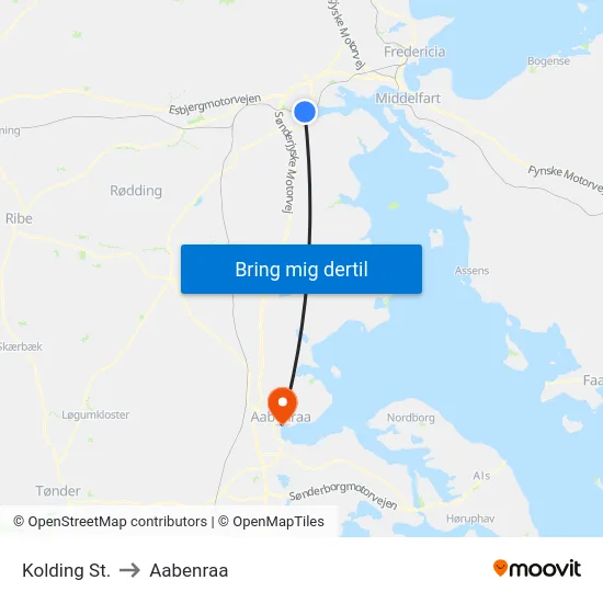 Kolding St. to Aabenraa map