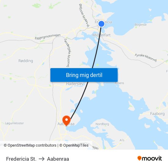 Fredericia St. to Aabenraa map