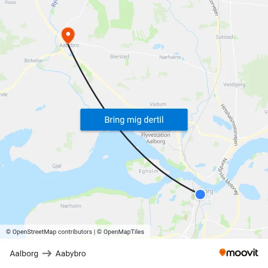 Aalborg to Aabybro map