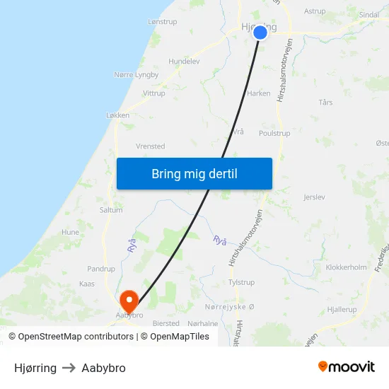 Hjørring to Aabybro map