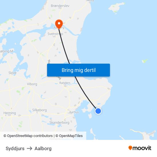 Syddjurs to Aalborg map