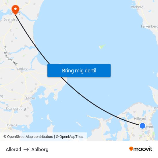 Allerød to Aalborg map