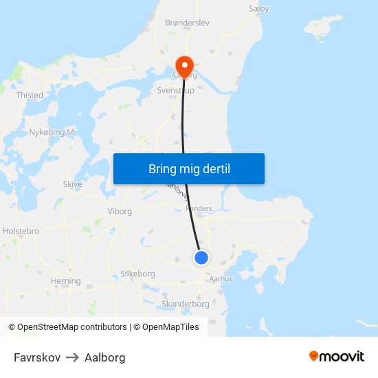 Favrskov to Aalborg map