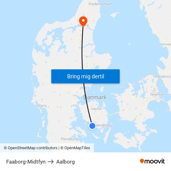 Faaborg-Midtfyn to Aalborg map