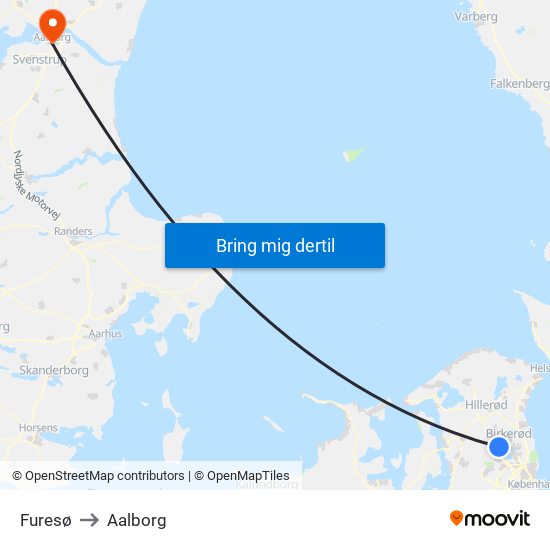 Furesø to Aalborg map