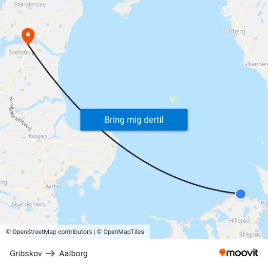 Gribskov to Aalborg map
