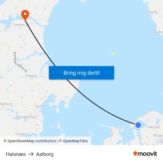 Halsnæs to Aalborg map
