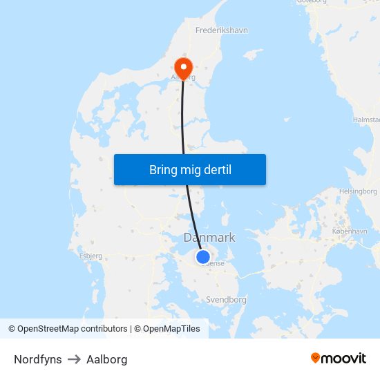 Nordfyns to Aalborg map