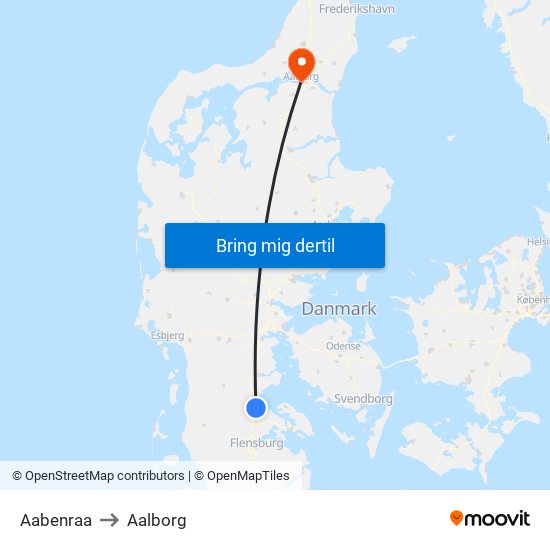 Aabenraa to Aalborg map