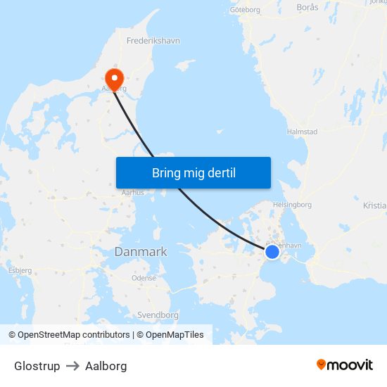 Glostrup to Aalborg map