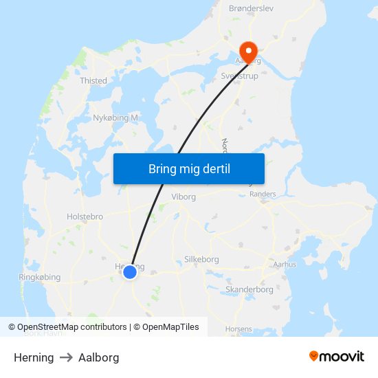 Herning to Aalborg map