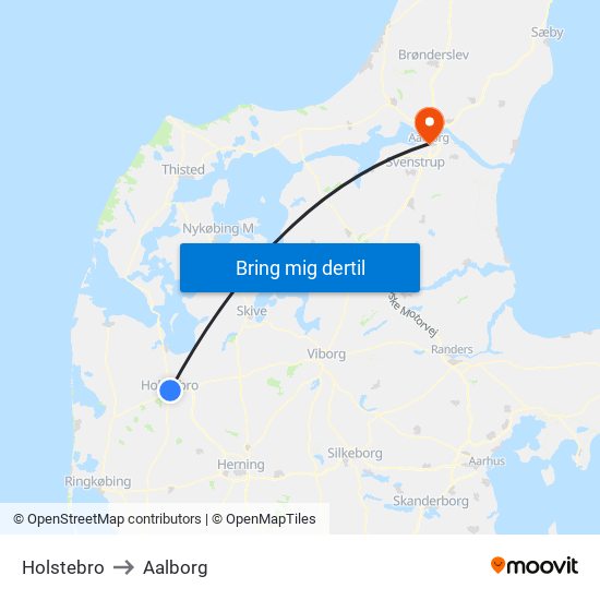 Holstebro to Aalborg map
