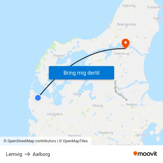 Lemvig to Aalborg map