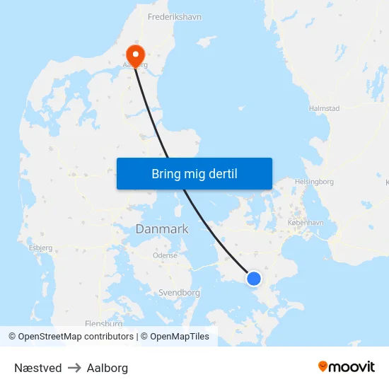 Næstved to Aalborg map