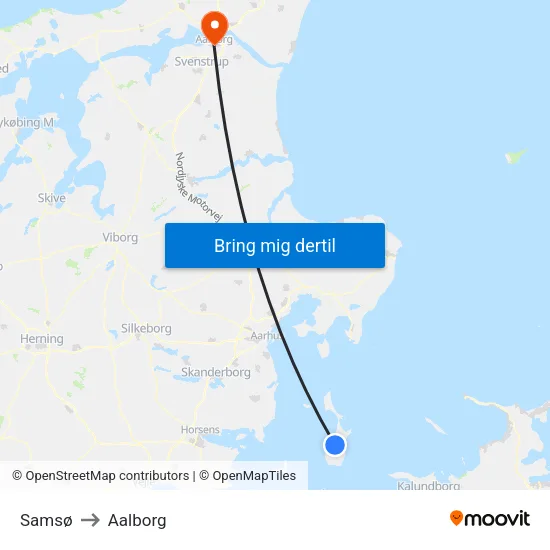 Samsø to Aalborg map