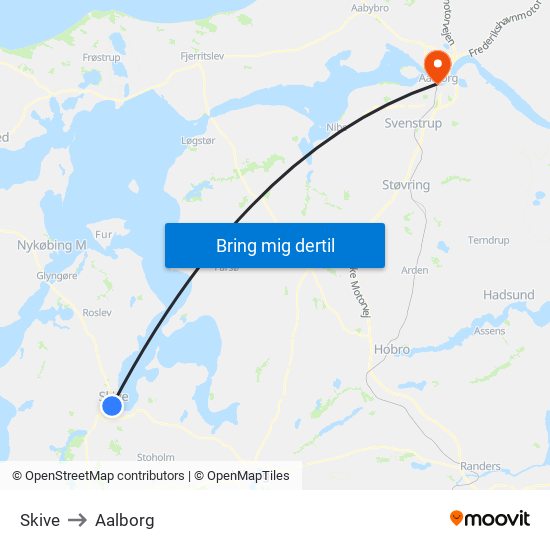 Skive to Aalborg map