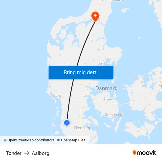 Tønder to Aalborg map