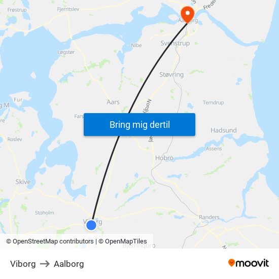 Viborg to Aalborg map