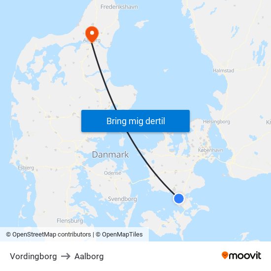 Vordingborg to Aalborg map