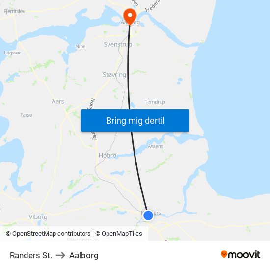 Randers St. to Aalborg map