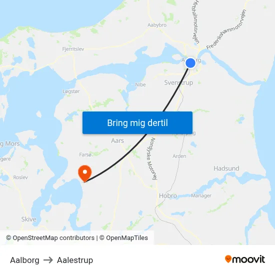 Aalborg to Aalestrup map