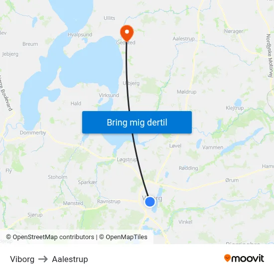 Viborg to Aalestrup map