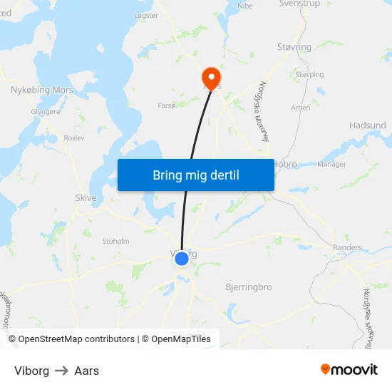 Viborg to Aars map