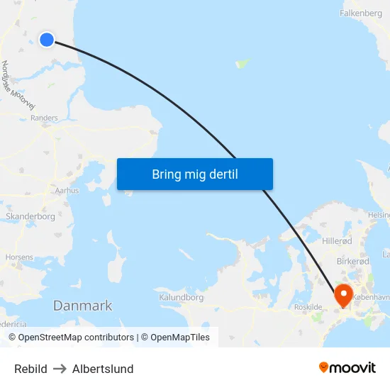 Rebild to Albertslund map