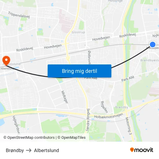 Brøndby to Albertslund map