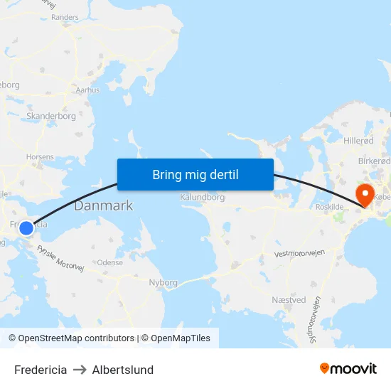 Fredericia to Albertslund map