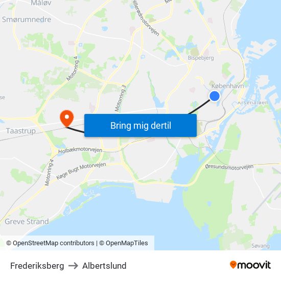 Frederiksberg to Albertslund map
