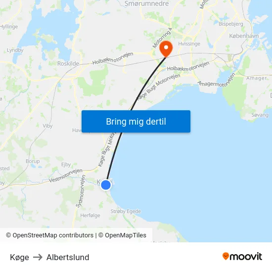 Køge to Albertslund map