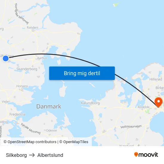 Silkeborg to Albertslund map