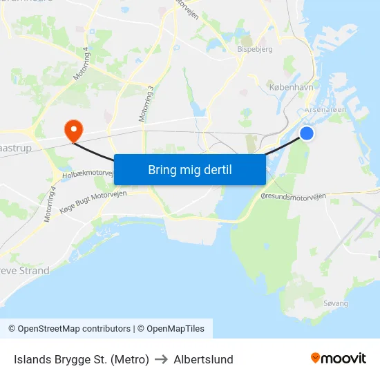Islands Brygge St. (Metro) to Albertslund map
