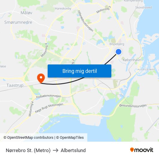 Nørrebro St. (Metro) to Albertslund map