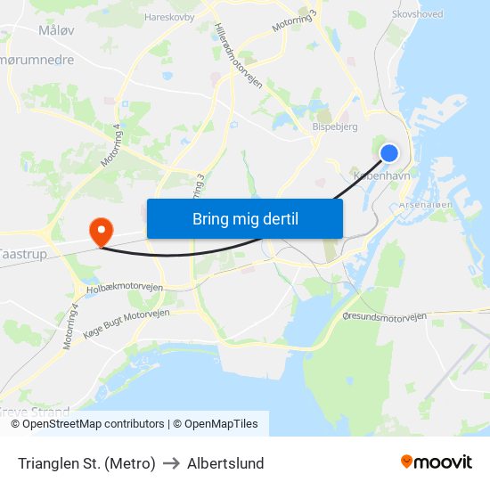 Trianglen St. (Metro) to Albertslund map