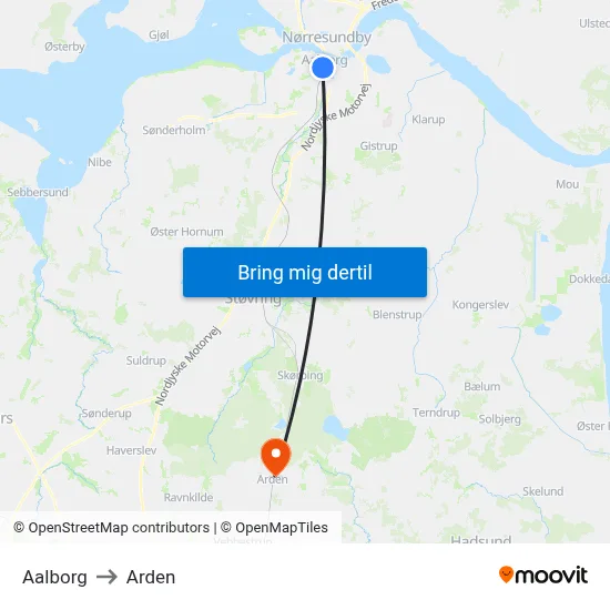 Aalborg to Arden map