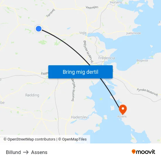 Billund to Assens map