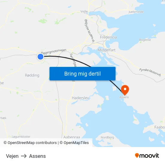 Vejen to Assens map