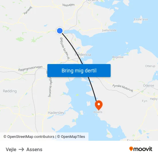 Vejle to Assens map
