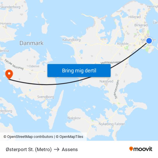 Østerport St. (Metro) to Assens map