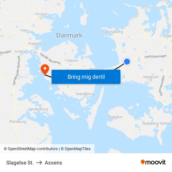 Slagelse St. to Assens map