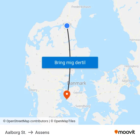 Aalborg St. to Assens map