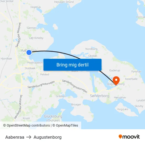 Aabenraa to Augustenborg map